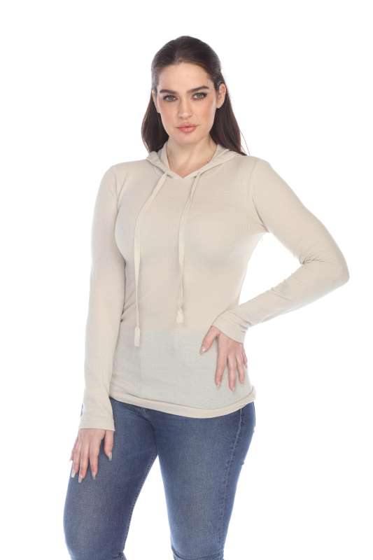 6101 Junior's Long Sleeve Waffle Thermal Hoodie