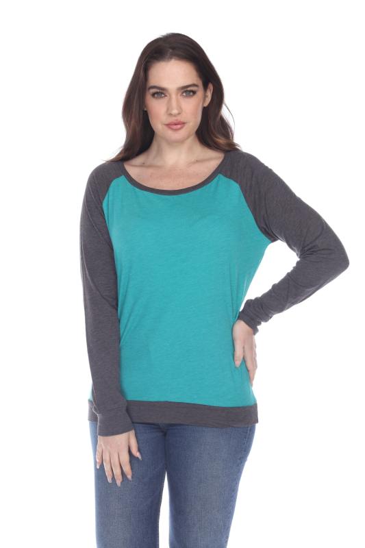 3102 Junior's Cotton Poly Contrast Raglan Long Sleeve Pullover