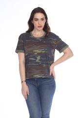 3216C Junior's Camo Print Rolled Cuff Short Sleeve Boxy Tee