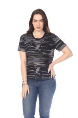 3216C Junior's Camo Print Rolled Cuff Short Sleeve Boxy Tee