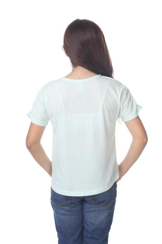 9018 Girls Elastic Shirred Sleeve Round Neck Tee