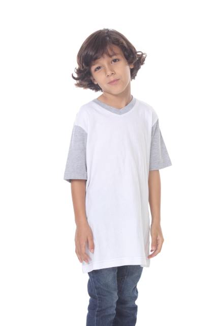 9607 Boy's Color Block V Neck Tee