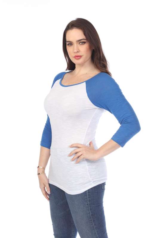 6054 Juniors Boat Neck 3/4 Sleeve Cotton Slub Raglan