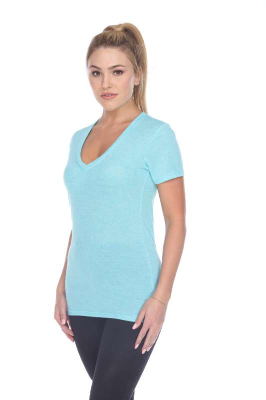 3803 Junior's Short Sleeve Poly Linen Deep V Neck Tee