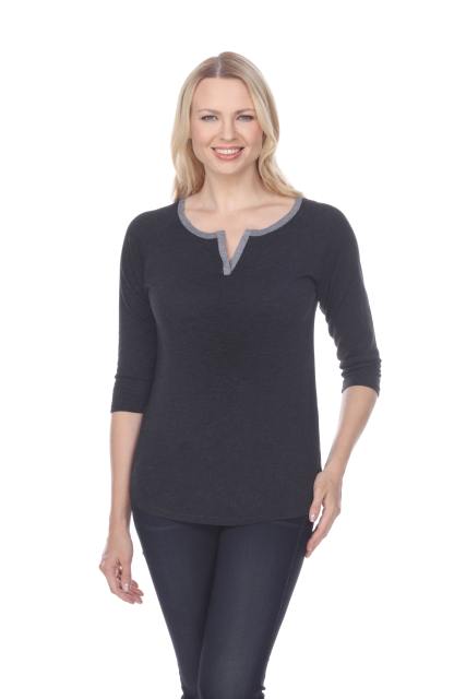 7204 Ladies Split-V Neck 3/4 Sleeve Raglan