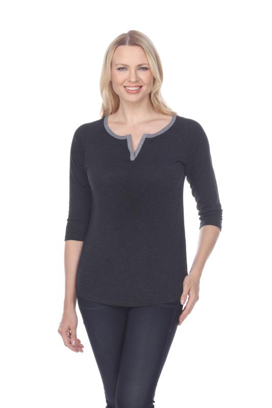 7204 Ladies Split-V Neck 3/4 Sleeve Raglan