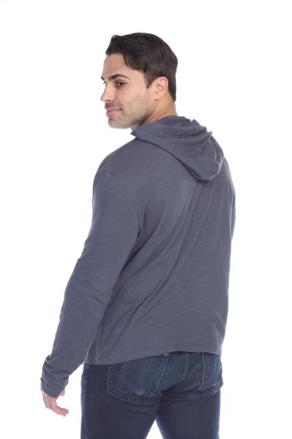 8705 Men's Long Sleeve Hooded Cotton Slub Pullover