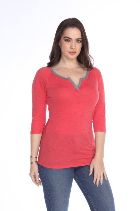 3204 Junior's Tri Blend Split V-Neck 3/4 Sleeve Raglan