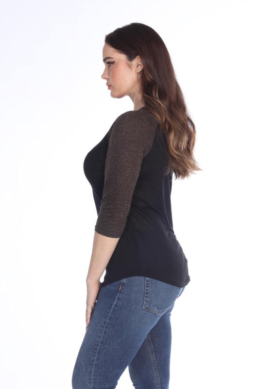 3454 Junior's Poly Rayon Slub Scoop Neck 3/4 Sleeve Raglan