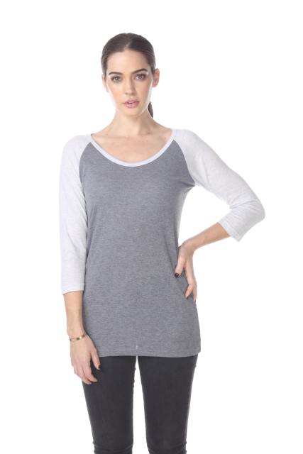 3206 Junior's Tri Blend 3/4 Contrast Sleeve Raglan
