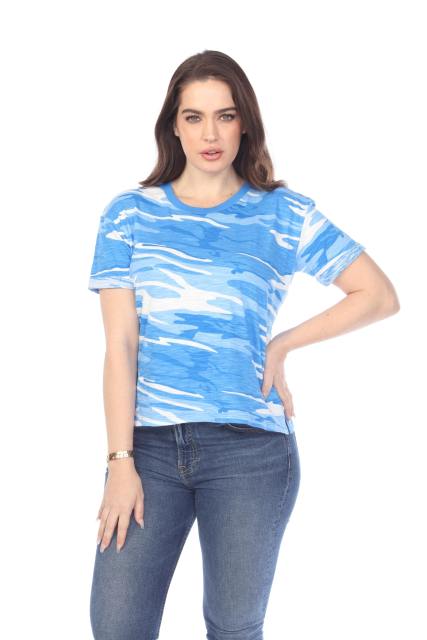 3216C Junior's Camo Print Rolled Cuff Short Sleeve Boxy Tee