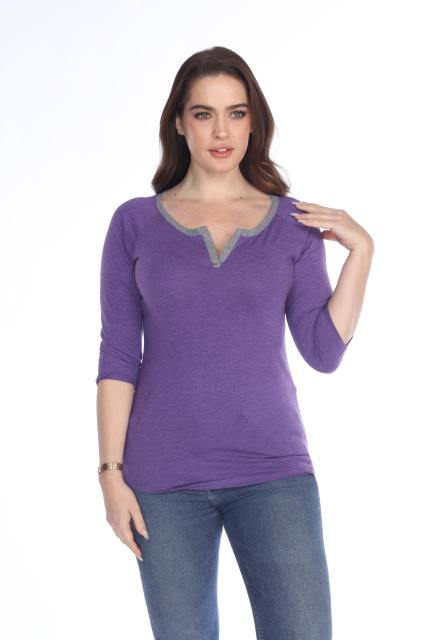 3204 Junior's Tri Blend Split V-Neck 3/4 Sleeve Raglan