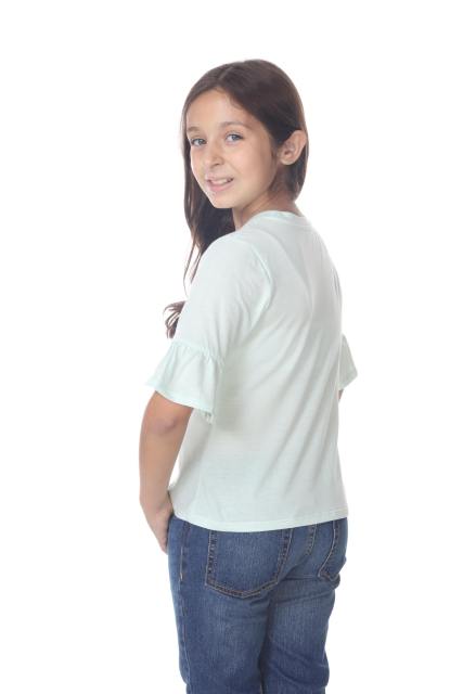 9019 Girls Ruffle Sleeve Round Neck Tee