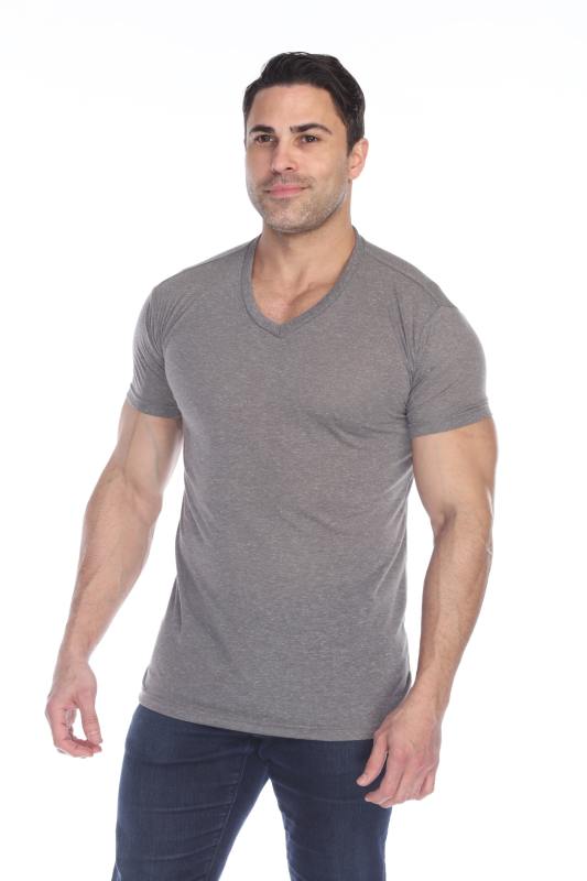 3702 Men's Poly Linen Blend V-Neck Tee