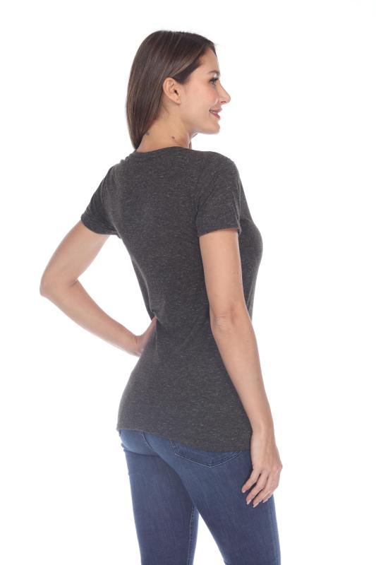 3803 Junior's Short Sleeve Poly Linen Deep V Neck Tee