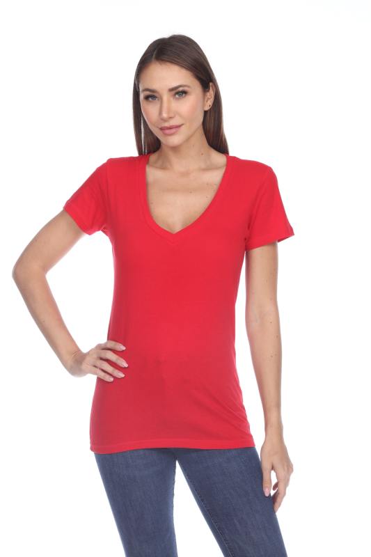 1003 Junior's Cap Sleeve Deep V Neck Tee