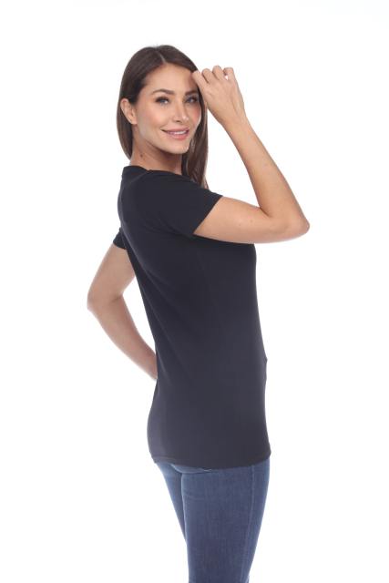 1003 Junior's Cap Sleeve Deep V Neck Tee