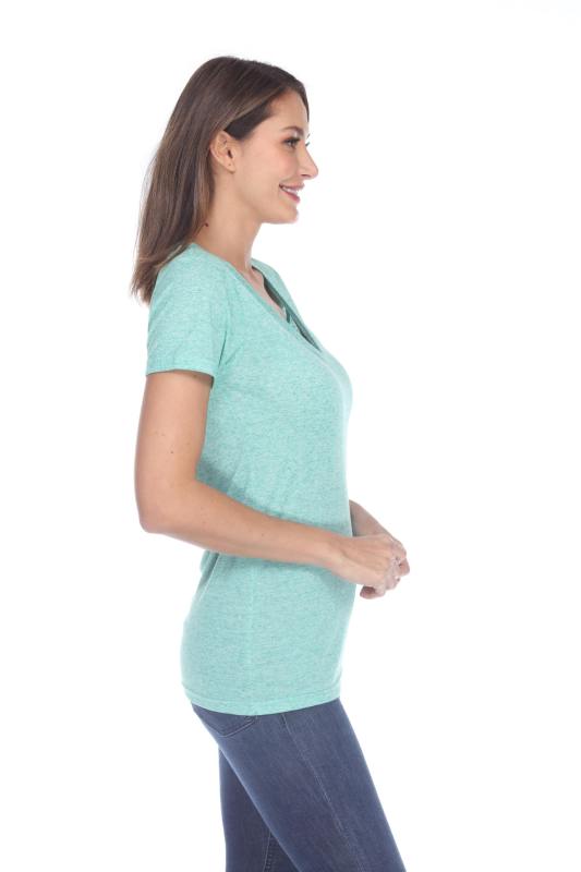 3803 Junior's Short Sleeve Poly Linen Deep V Neck Tee
