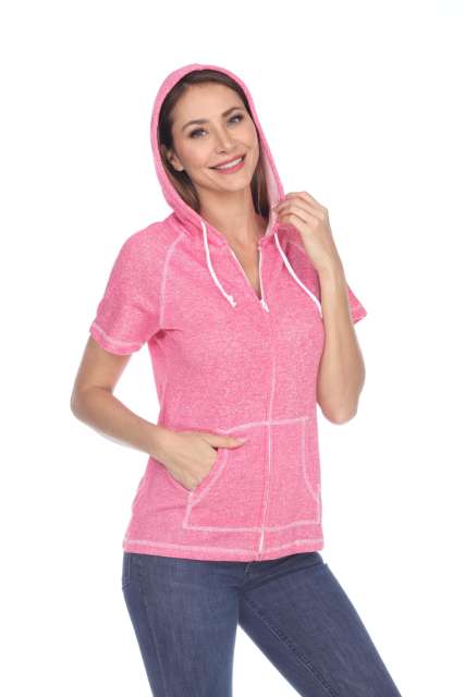 8901 Junior's French Terry Short Sleeve Zip Hoodie