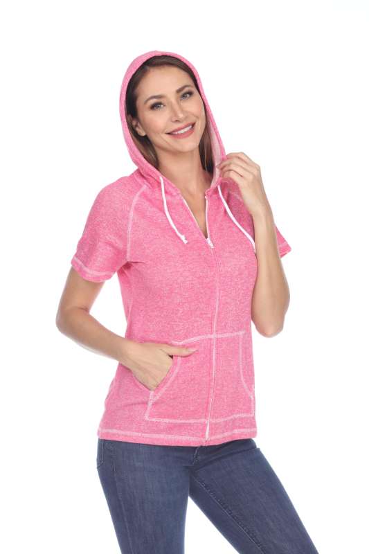 8901 Junior's French Terry Short Sleeve Zip Hoodie