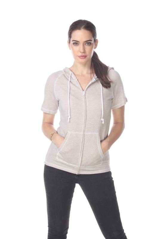 8901 Junior's French Terry Short Sleeve Zip Hoodie