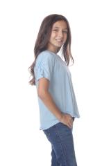 9018 Girls Elastic Shirred Sleeve Round Neck Tee