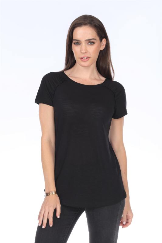 3402 Junior's Poly Rayon Slub Short Sleeve Shirred Raglan