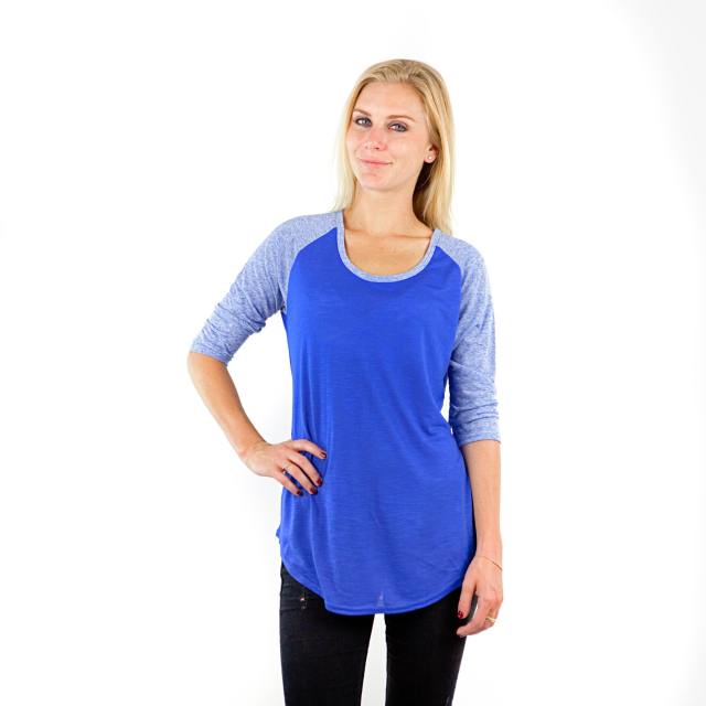 7454 LADIES POLY RAYON SLUB SCOOP NECK 3/4 SLEEVE RAGLAN