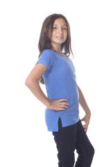 9017 Girls Rolled Cuff Short Sleeve V Neck Tee
