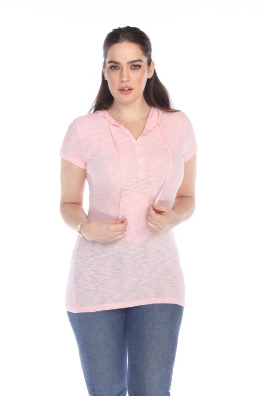 6051 Junior's Short Sleeve Cotton Slub Henley Hoodie
