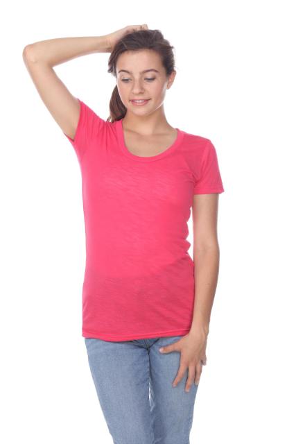 3400 Junior's Poly Rayon Slub Scoop Neck Tee