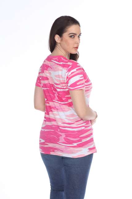 4003C Junior's Camo Print V-Neck Tee