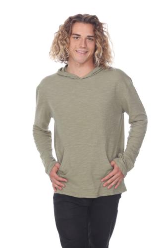 8705 Men's Long Sleeve Hooded Cotton Slub Pullover