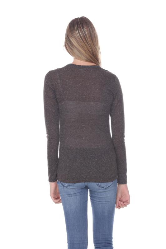3804 Junior's Poly Linen Long Sleeve Crewneck Tee