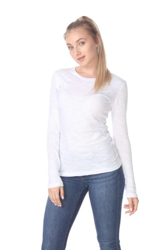 6150 Junior's Long Sleeve Cotton Slub Crewneck Tee
