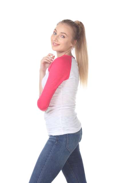 6054 Juniors Boat Neck 3/4 Sleeve Cotton Slub Raglan