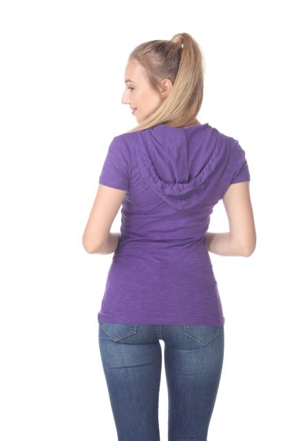 6051 Junior's Short Sleeve Cotton Slub Henley Hoodie