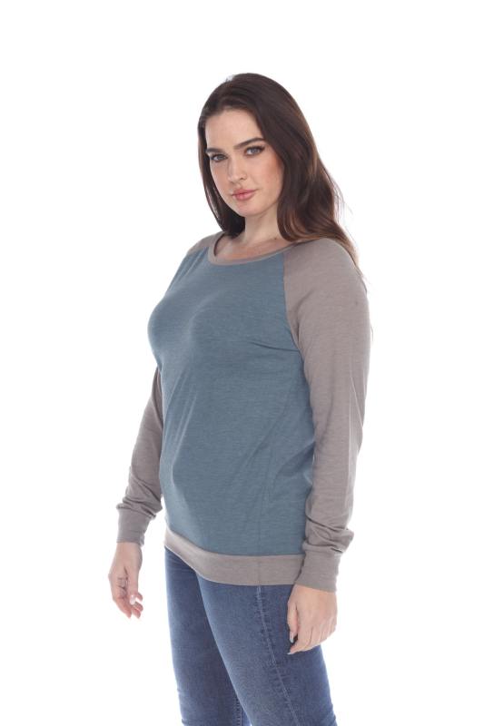 3102 Junior's Cotton Poly Contrast Raglan Long Sleeve Pullover