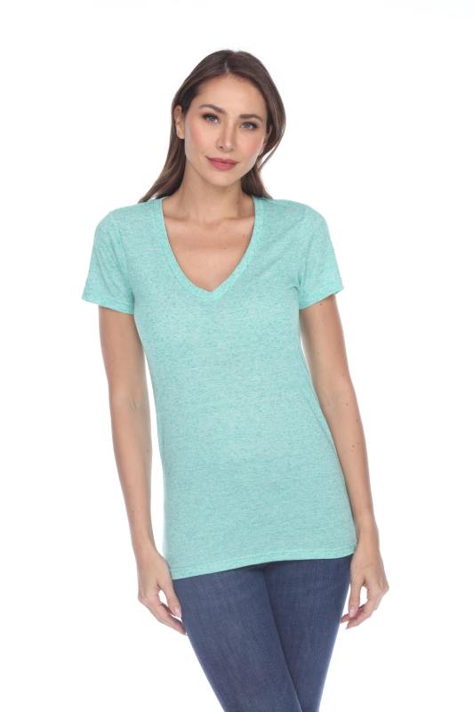 3803 Junior's Short Sleeve Poly Linen Deep V Neck Tee