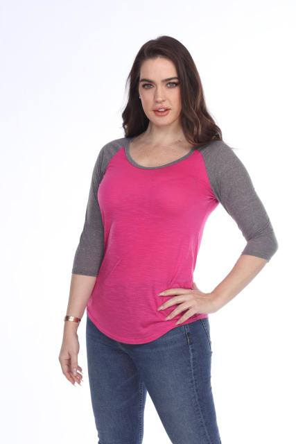 3454 Junior's Scoop Neck 3/4 Sleeve Raglan