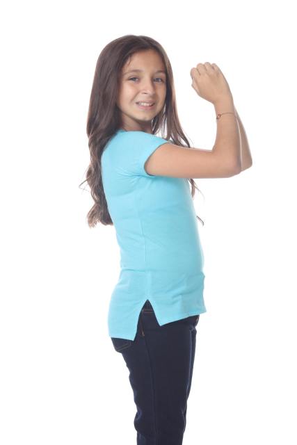 9017 Girls Rolled Cuff Short Sleeve V Neck Tee