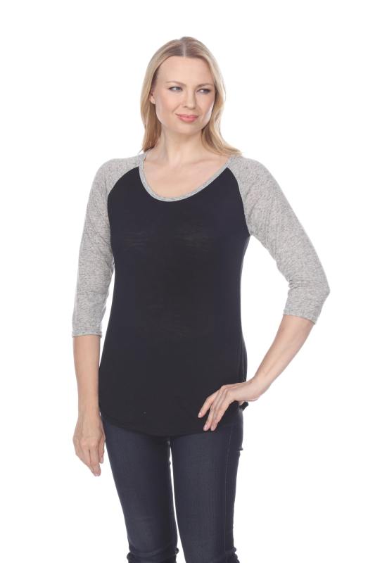 7454 LADIES POLY RAYON SLUB SCOOP NECK 3/4 SLEEVE RAGLAN