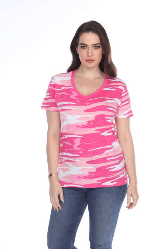 4003C Junior's Camo Print V-Neck Tee
