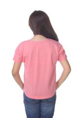 9018 Girls Elastic Shirred Sleeve Round Neck Tee