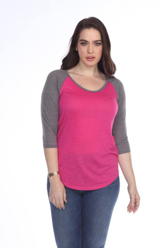 3454 Junior's Scoop Neck 3/4 Sleeve Raglan