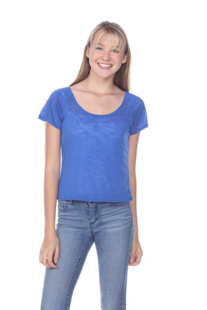 3401 Junior's Poly Rayon Slub Short Sleeve Boxy Tee