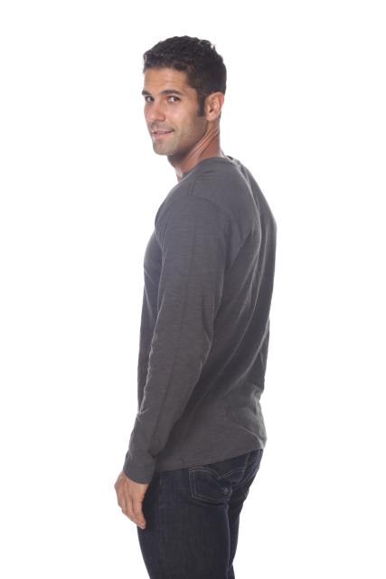 6562 Men's Long Sleeve Slub Jersey V-Cut Crewneck Tee