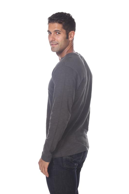 6562 Men's Long Sleeve Slub Jersey V-Cut Crewneck Tee