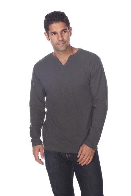 6562 Men's Long Sleeve Slub Jersey V-Cut Crewneck Tee