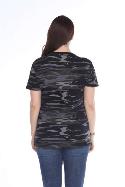 4003C Junior's Camo Print V-Neck Tee
